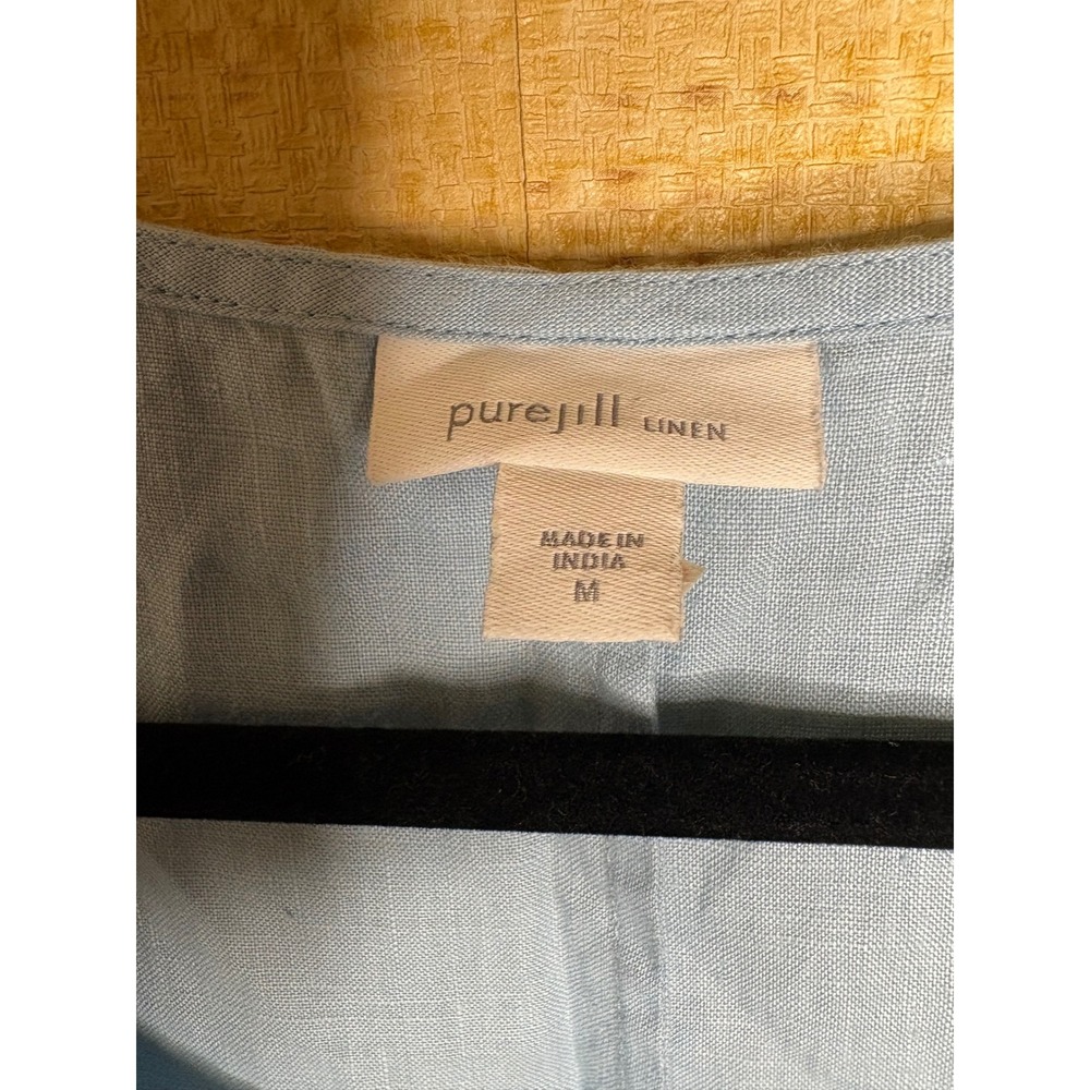 Pure Jill J. Jill Blue Linen Embroidered Hem Maxi Shift Dress Womens Medium M - Picture 4 of 6